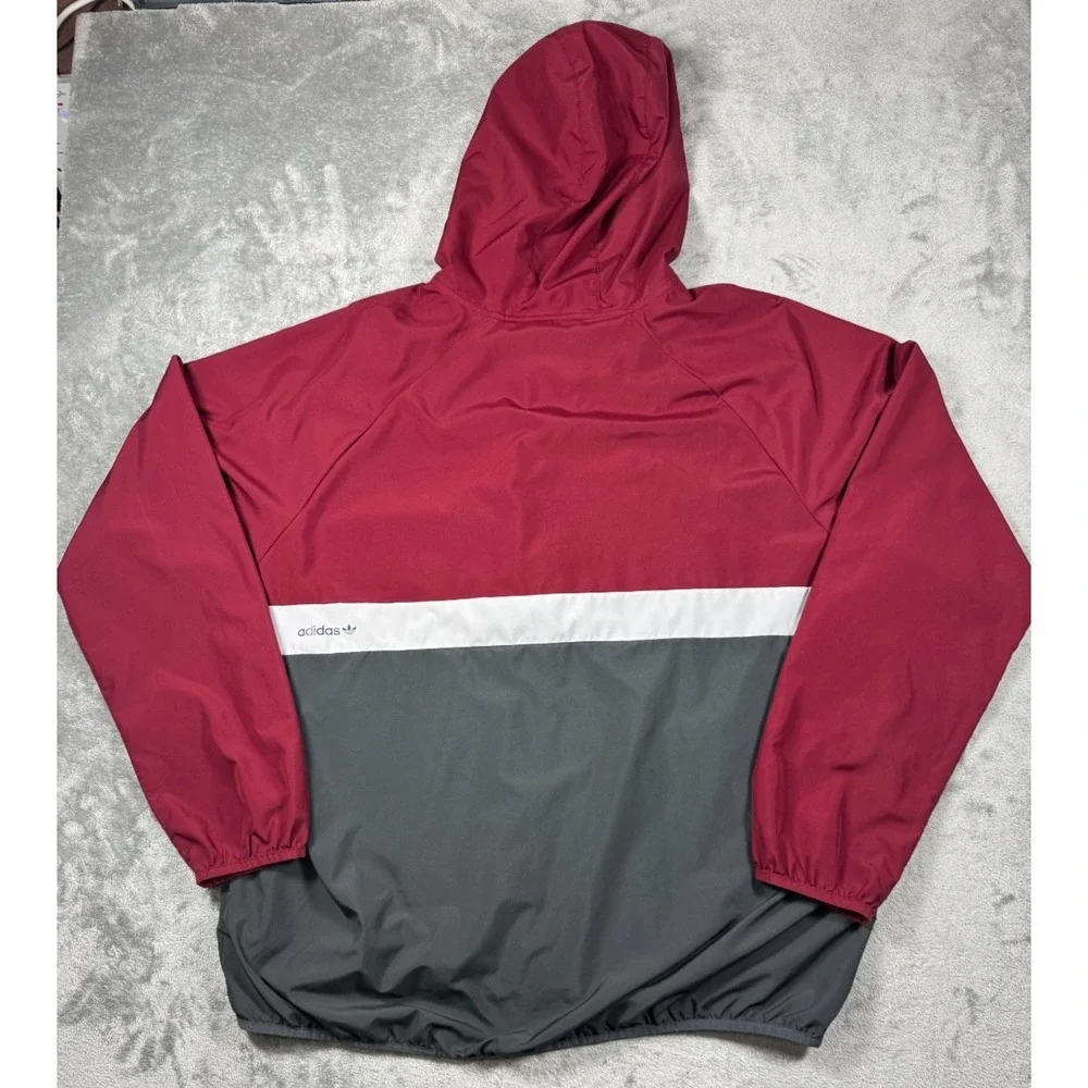 Adidas Trefoil Skateboarding Windbreaker Jacket Burgundy Grey Mens Sz 2XL S93500
